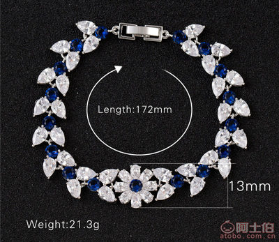 寶莉雅花卉鋯石手鏈 水滴白金電鍍手鐲，優(yōu)雅禮贈(zèng)選擇