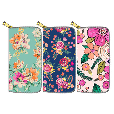 新款花朵PU長款拉鏈錢包 花卉印花定制引領(lǐng)日用品時(shí)尚潮流